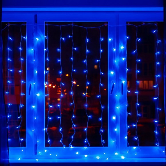 Гирлянда штора 1,5 х 1,5 метра / Синяя / Гирлянда занавес / Занавес на окно / 160 LED